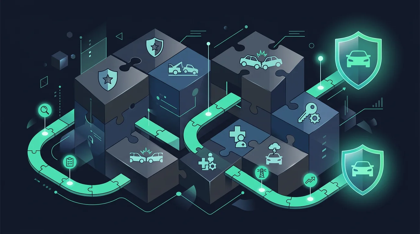 Visualisierung Vertragspuzzle und Lernpfad Kfz-Polis, Illustration 1200x800
